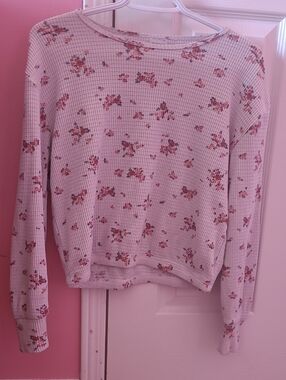 abercrombie kids White Floral Waffle-Knit Sweater